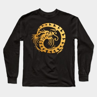 Gold Circular Dragon Long Sleeve T-Shirt